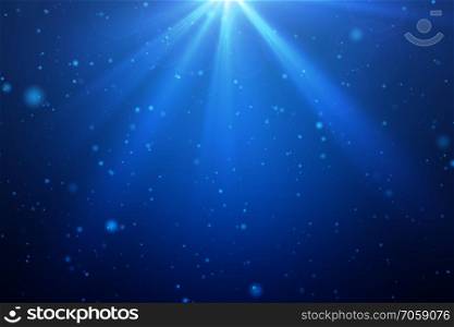Light flare with dots on blue background in digital computer technology concept. Sun ray. Abstract illustration.