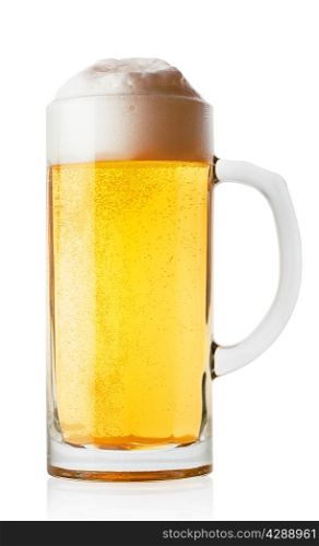 Light glass of fresh beer isolated on white background