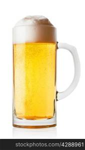 Light glass of fresh beer isolated on white background