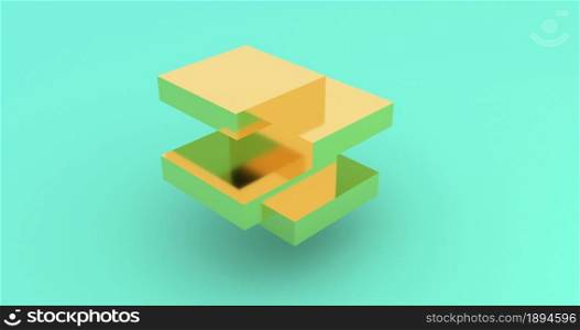 Light gold cube rotating 3d footage. Isometric block assembly motion. Cube parts moving and shifting isolated on blue background rendering animation. Geometric shape construction looped 4k video. Light gold cube rotating 3d footage. Isometric block assembly motion. Cube parts moving and shifting isolated on blue background rendering animation. Geometric shape construction looped 4k