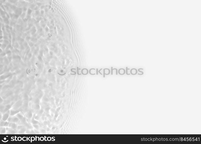 Light gray transparent clear calm water surface texture with splashes, waves and bubbles. Trendy abstract nature background with shadows and lights reflection. Banner with white copy space.. Light gray transparent clear calm water surface texture with splashes, waves and bubbles. Trendy abstract nature background with shadows and lights reflection. Banner with white copy space