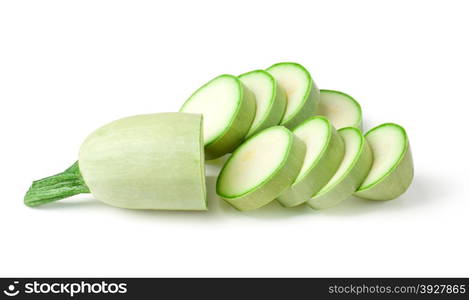 light green turkish zucchini&rsquo;s (Cucurbita pepo) on a white background with clipping path&#xA;