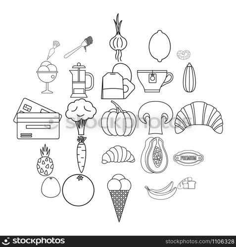 Light meal icons set. Outline set of 25 light meal vector icons for web isolated on white background. Light meal icons set, outline style