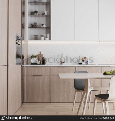 Light modern kitchen interior mock up, 3d render