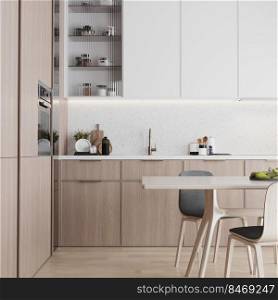 Light modern kitchen interior mock up, 3d render