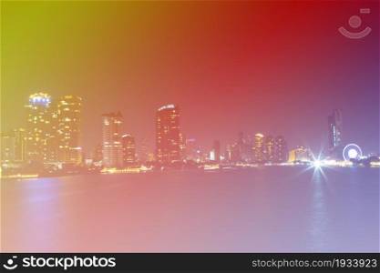 light of city on the river at night background