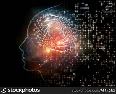 Light of machine logic series. Background of human face outline and digital elements on the subject of mind, technology and artificial intelligence