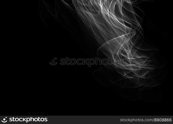 Light painted glowing abstract black and white curved lines on a black background