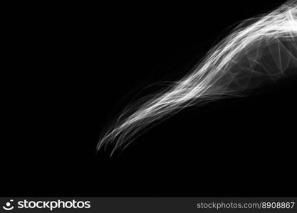 Light painted glowing abstract black and white curved lines on a black background