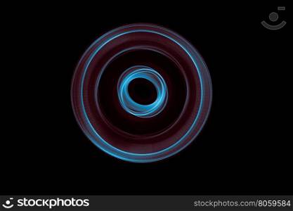 Light painted glowing abstract blue and red curved lines on a black background