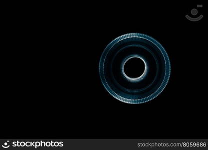 Light painted glowing abstract blue and white curved lines on a black background