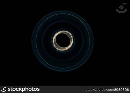 Light painted glowing abstract blue and yellow curved lines on a black background