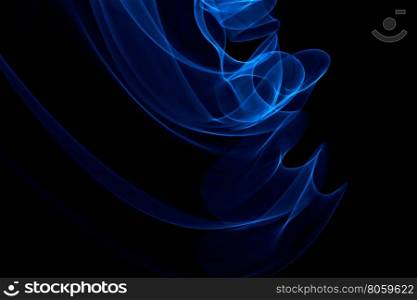 Light painted glowing abstract blue curved lines on a black background