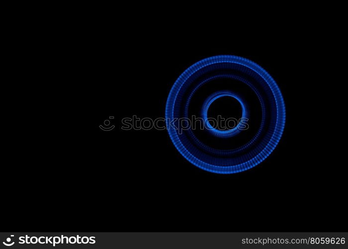 Light painted glowing abstract blue curved lines on a black background