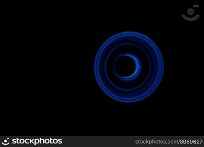 Light painted glowing abstract blue curved lines on a black background