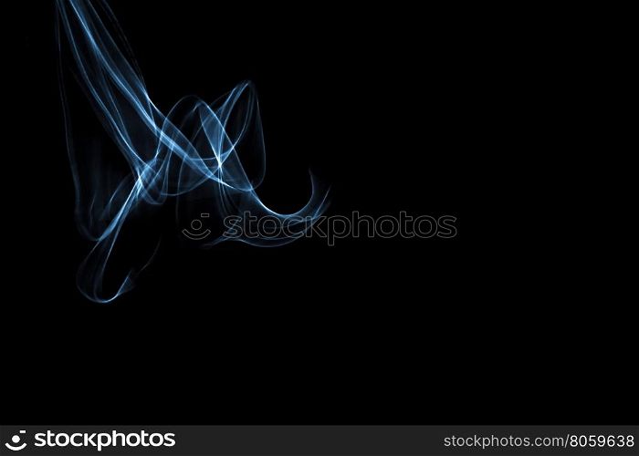 Light painted glowing abstract light blue and white curved lines on a black background