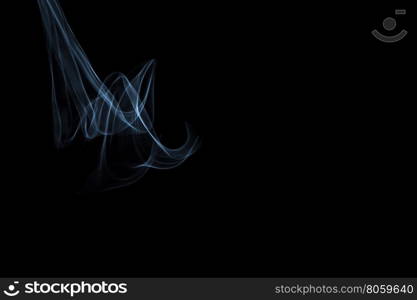 Light painted glowing abstract light blue and white curved lines on a black background