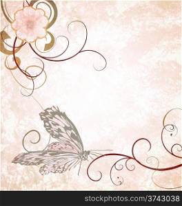 light pink grunge background with cosmos background and detailed butterfly