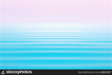Light pink sky over the turquoise waves of the tide during sunset. Abstract pastel seascape background in watercolor tones with space for copy and design. Tinted, motion blur filter.