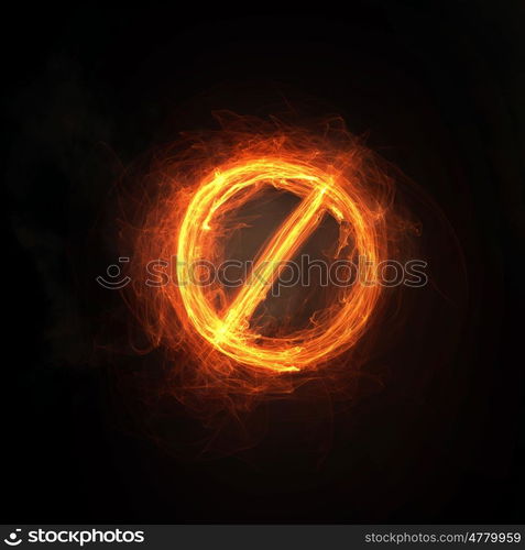 Light prohibition sign. Glowing light stop symbol on dark background