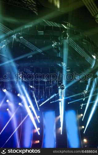light rays on the stage. preparation for a concert. light rays on the stage
