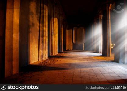 Light shinging onto a corridor.