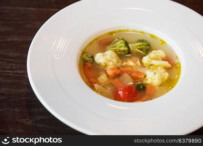 Light soup of fresh vegetables. Light soup of fresh vegetables. Healthy food. Low-Carb Diet. Vegetarian food.