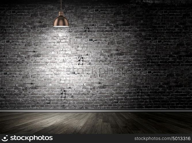 Light spot. Background image of dark wall with lamp above