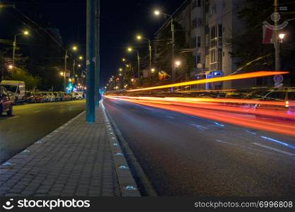 Light trails in the city at night. Long exposure.