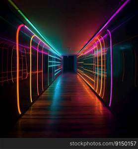 light underground tunnel, light corridor, neon light - created by generative AI