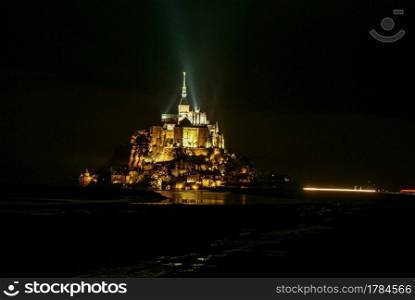 Light-up in Le Mont-Saint-Michel night view. Shooting Location  France, Normandy