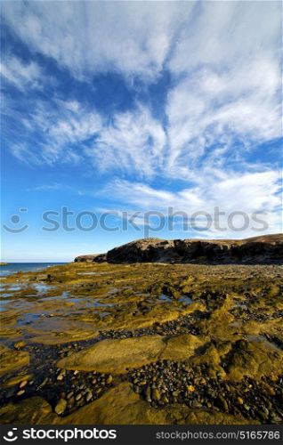 light water in lanzarote isle foam rock spain landscape stone sky cloud beach