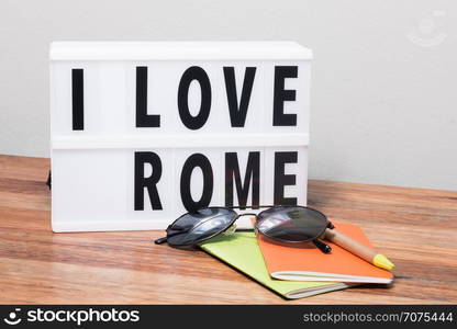 lightbox with text I love Rome, Italy travel theme