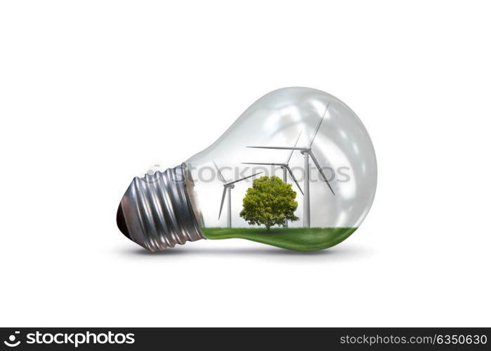 Lightbulb in alternative energy concept - 3d rendering