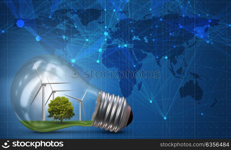 Lightbulb in alternative energy concept - 3d rendering