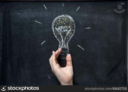 lightbulb on vintage blackboard. lightbulb drawn on vintage blackboard