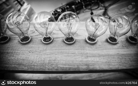 Lighted bulbs, detail of a light bulb to illuminate and give light, electricity