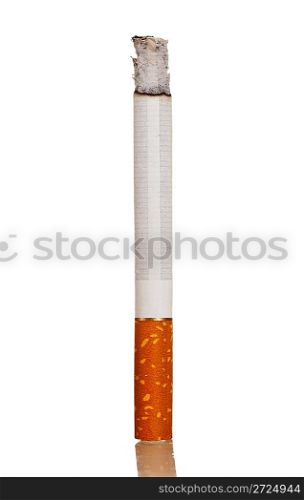 Lighted cigarette costs on a white background