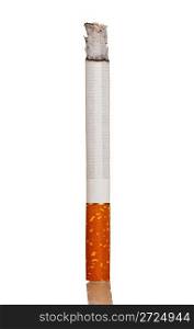 Lighted cigarette costs on a white background