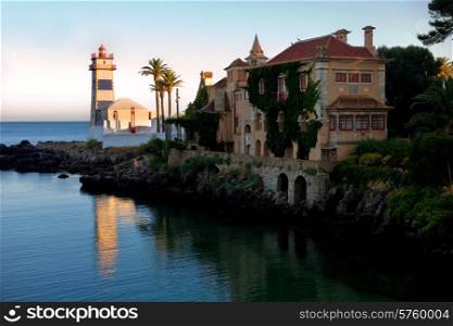 lighthouse and palace in the bay of Cascais, Portugal
