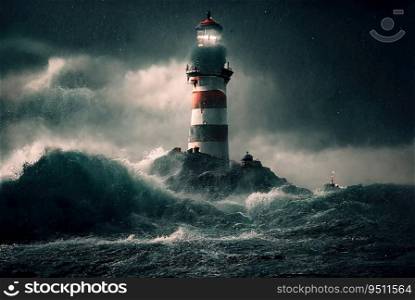 Lighthouse and stormy sea. Generative AI design. Lighthouse and stormy sea. Generative AI