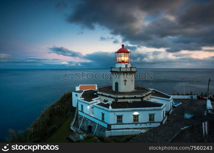 Lighthouse Arnel near Nordeste in Sao Miguel Island, Azores, Portugal