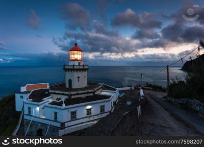 Lighthouse Arnel near Nordeste in Sao Miguel Island, Azores, Portugal