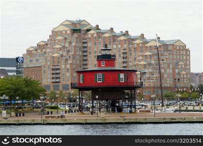 Lighthouse at a harbor, Seven Foot Knoll Lighthouse, Inner Harbor, Baltimore, Maryland, USA