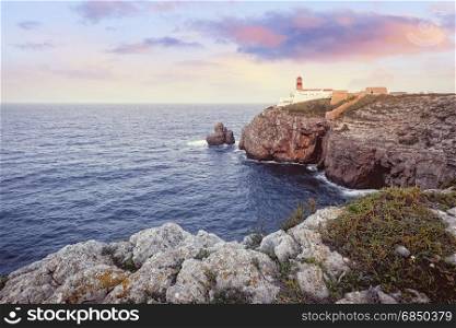 Lighthouse at Cape St. Vincent. Sagres, Algarve, Portugal.