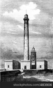 Lighthouse barfleur, Department of Manche, vintage engraved illustration. Magasin Pittoresque 1836.
