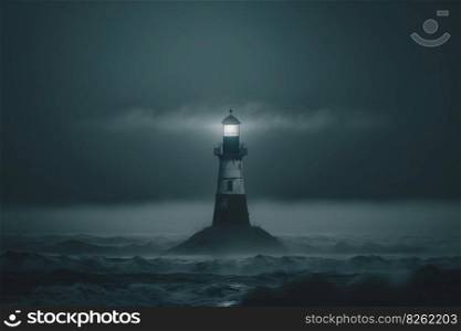 Lighthouse in a stormy sea. Neural network AI generated art. Lighthouse in a stormy sea. Neural network AI generated