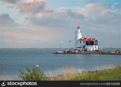 Lighthouse in the Dutch old village in Volendam.