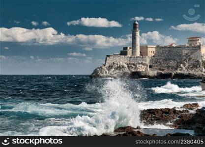 Lighthouse of El Morro castle at the entrance of Havana bay, Cuba