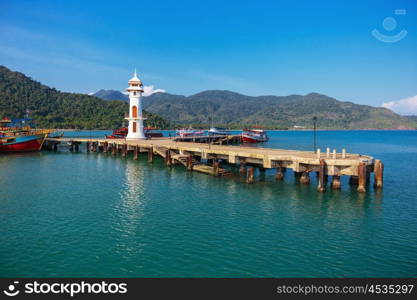 Lighthouse on a Bang Bao pier on Koh Chang Island in Thailand